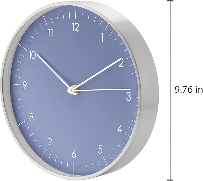LUUK LIFESTYLE Minimalist Wall Clock with Silent Movement, no Ticking, Modern Design, Kitchen Clock, Decoration and Gift idea, in Blue and Silver
