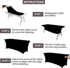 IVAPUPU 2 Pack 6FT Table Cloth for Rectangular Fitted Events Stretch Black Table Covers Washable Spandex Tablecloth Protector for Party, Wedding, Cocktail, Banquet, Festival