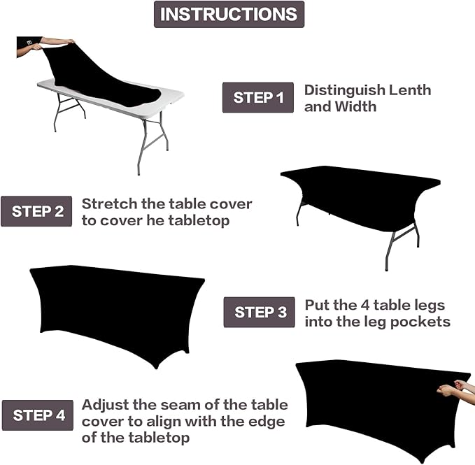 IVAPUPU 6FT Spring Table Cloth for Rectangular Fitted Events Stretch Black Table Covers Washable Cover Spandex Tablecloth Protector for Party, Wedding, Cocktail, Banquet, Festival