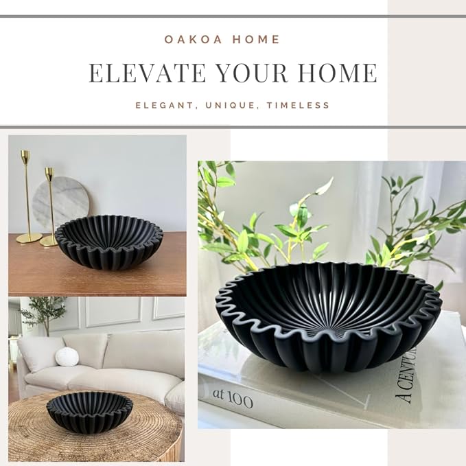 OAKOA Concrete Black Decorative Bowl for Home Decor - Black Bowl Decor - Modern Coffee Table Key Bowl for Entryway Table