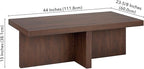 Henn&Hart 44" Rectangular Wood Pedestal Low-Profile Coffee Table for Living Room, Family Room, or Office, Alder Brown
