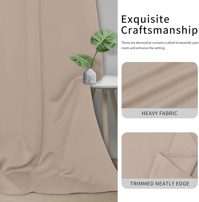 Easy-Going Blackout Curtains for Bedroom, Solid Thermal Insulated Grommet and Noise Reduction Window Drapes, Room Darkening Curtains for Living Room, 2 Panels(42x63 in, Beige)