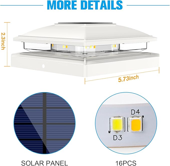 VOLISUN Solar Post Cap Light Outdoor Waterproof 12pack,Solar Fence - Post Lights for 4x4 5x5 6x6 Wooden/Vinyl Post,White Deck Cap Light Solar Powered with Warm White for Garden/Patio/Porch