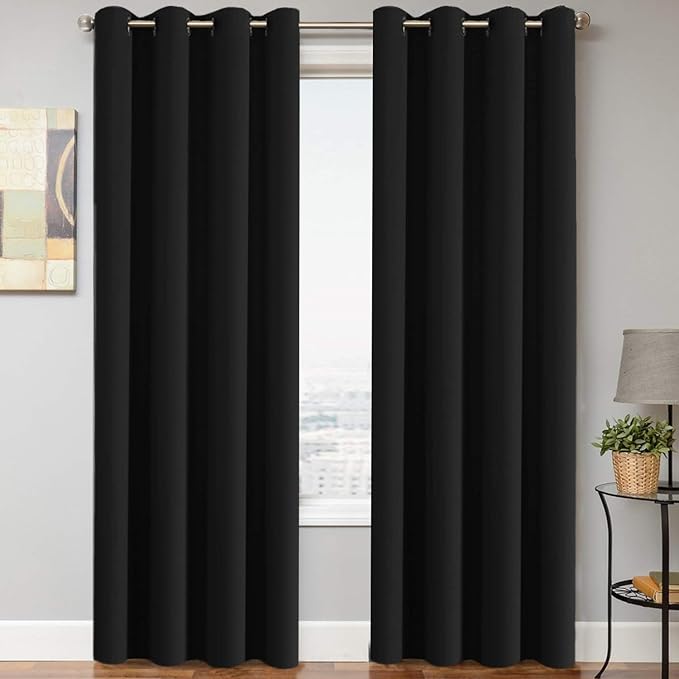 H.VERSAILTEX Thermal Insulated Grommet Blackout Curtains for Bedroom (2 Panels, 52 x 96 -Inch,Solid Black)