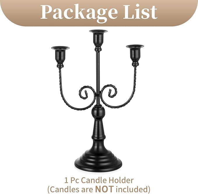 Sziqiqi Candle Holders 3-Arms Candelabra - Black Halloween Candelabras Metal Candleholder Stands Decoration for Thanksgiving Christmas