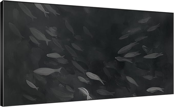 SIGNWIN 24"x46" Extra Large Framed Wall Art Monochrome Fish Silhouettes Illustration for Home Living Room Bedroom Decor (Frame Assembly Required)