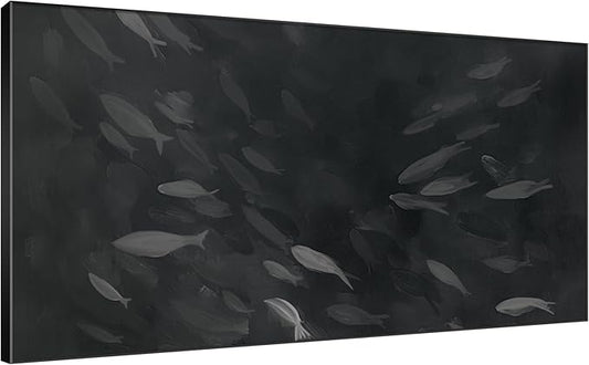 SIGNWIN 24"x46" Extra Large Framed Wall Art Monochrome Fish Silhouettes Illustration for Home Living Room Bedroom Decor (Frame Assembly Required)