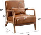 INZOY Mid Century Modern Accent Chair with Wood Frame, PU Leather Reading Armchair with Waist Cushion, Upholstered Living Room Chairs for Bedroom Sunroom (Camel)