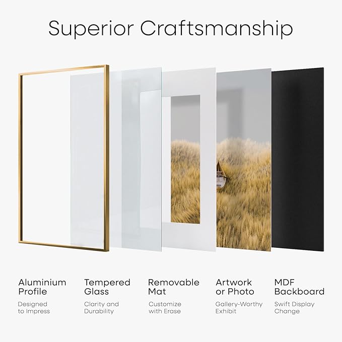 Homeforia 24x32 Picture Frame Bronze, High End Metal 24 x 32 Large Poster Frames with Mat 20 by 28 Photo, 24x32 Brass Frame Matted to 20x28 Print, 32x24 Thin Frames, Tempered Glass, Wall Kit, Set of 1