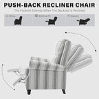 UIXE Pushback Recliner Chair Push Back Accent Chair, Fabric Overstuffed Armchair for Living Room, Rivet Trim Club Chair Home Theater Single Sofa Bedroom Reading Seat - Stripe Gray