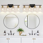 4-Light Bathroom Light Fixtures, Black and Gold Modern Vanity Lights with Clear Glass Shades, Bathroom Wall Lamp for Mirror Living Room Cabinet Bedroom Porch