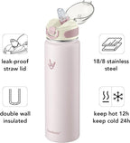 Enerbone 32 oz Insulated Water Bottle, Stainless Steel Bottle with Carrying Strap, Double-Wall Vacuum Insulation Design, Leakproof Sports Bottle with Straw, Keep Drinks Cold or Hot for Hours