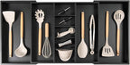 Adjustable Kitchen Drawer Organizer for Utensils and Junk, Food-Safe Contract Grade with 100% Sustainable Wood, Expandable from 19 to 33 Inches Wide - Black Bamboo