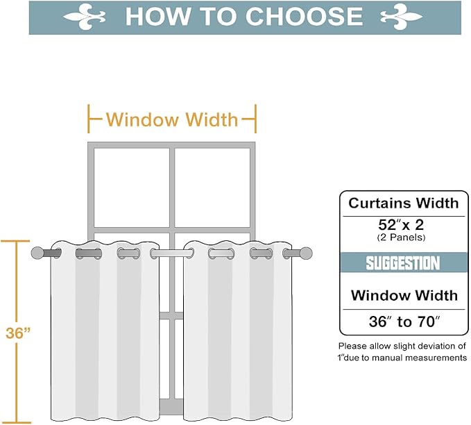 ChrisDowa Small Window Curtains for Kitchen and Bedroom - Grommet Short Thermal Insulated Room Darkening Curtains (2 Panels, Brown, 52 x 36 Inch)