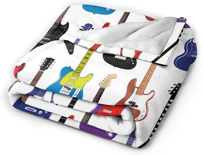 Electric Guitars Pattern Throw Blanket Music Soft Fleece Blanket Men Women Gift for Kids Boys Girls for Party Couch Sofa Bed Deco Blankets 60x50 Inch