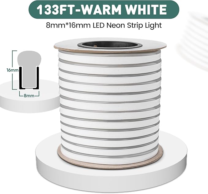 GZBtech Flexible LED Neon Rope Lights 132FT,AC 110-120V Waterproof Strip Light, 120 LEDs/M Cuttable Connectable Neon Lighting for Indoor Outdoor Home Decor/Commercial Building Use-Cold White 40M