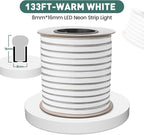 GZBtech Flexible LED Neon Rope Lights 132FT,AC 110-120V Waterproof Strip Light, 120 LEDs/M Cuttable Connectable Neon Lighting for Indoor Outdoor Home Decor/Commercial Building Use-Cold White 40M