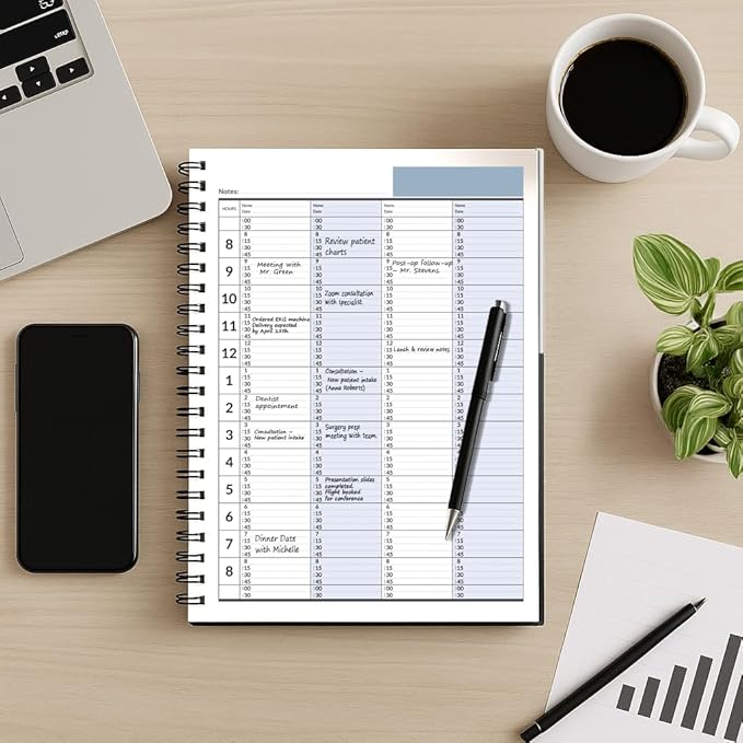 Hourly Appointment Book, Scheduling Book, Daily Schedule Planner with 15 Minutes Increments, Business Appointment Book for Multiple Schedules, Business Planner, Undated, 2 Years, Large, HARDCOVER
