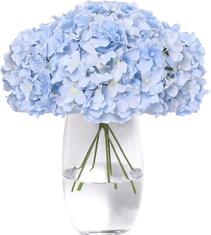 Tifuly Hydrangea Artificial Flowers -12 pcs Realistic Fake Hydrangea Silk Flowers with Stems Faux Hydrangea Flowers Heads for Office Home Party Wedding Centerpiece DIY Floral Decor(Sky Blue)