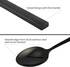 Stainless Steel Flatware Set Hand Forged 18/10 Silverware Set Mirror Black Cutlery Set with Cuboid Handle Matte Finished 20 Pieces Home Event Use Wedding Housewarming Gift Service for 4