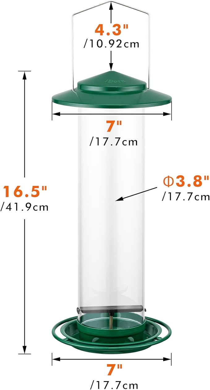 iBorn Metal Bird Feeder for Outside Hanging,Wild Bird Feeders for Cardinal,18cm Large Roof&Green,42CM Long,4.5lb High-Capacity(Seed is not Included)