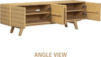 NTC Sapa Mid-Century Modern Solid Wood TV Stand 4-Door Media Console with Carved Geometric Fronts for TVs up to 75", Effortless Assembly, Sand