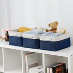 TheWarmHome Storage Basket for Organizing - Medium 3 Pack 14x10x7 inch Fabric Storage Cubes for Shelves with Rope, Collapsible Storage Bin for Organizer Closet Cloth Gift Toy (White & Jean Blue)