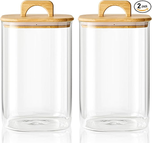 Sweejar 4 qt Large Jars with Bamboo Lids, 1 Gallon Glass Candy Jar with Lid, Sugar/Flour Storage Containers, 128 oz Big Glass Canisters with Airtight Lid, 2 Pack
