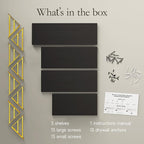 BAYKA Floating Shelves for Bedroom Decor, Wall Shelves for Storage, Wall Mounted Rustic Wood Floating Shelf for Books,Corner Shelf for Bathroom,Kitchen,Living Room(Black and Gold，Set of 4)