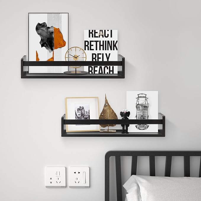 Gneric Floating Shelves for Wall, Black Nursery Book Shelves, 23.6 inch Kids Bookshelf, Wall Shelves for Living Room Bedroom Decor,Kitchen Spice Rack,Bathroom Storage Rack