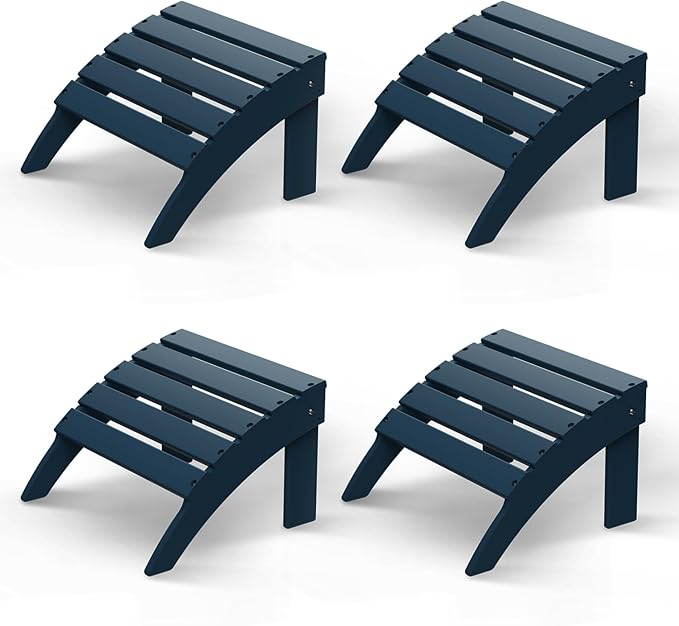 GREENVINES Adirondack-Ottoman | Set of 4 | HDPE Plastic | Outdoor Footrest | All Weather | Foot Rest | Foot Stool | Blue | for Adirondack Chair | for Patio Backyard Pool