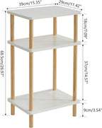 IBUYKE 3-Tier Side Table, Solid Wood Tall End Table with Storage Shelves, Nightstand Bedside Table for Living Room Bedroom Office, No-Tool Assembly, White UWST003W