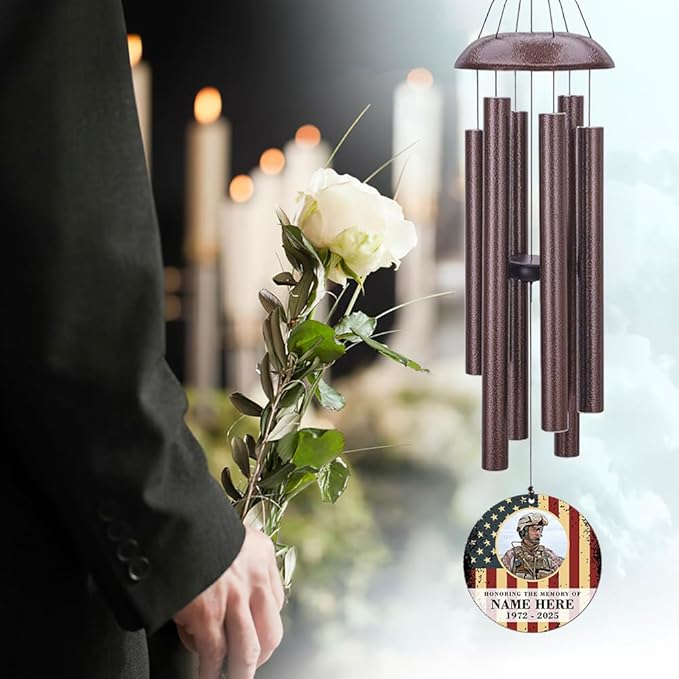 36inch Personalized Wind Chimes, Memorial Wind Chimes for US Veteran, Wind Chime for Loss of Loved Dad/Mom, Sympathy Memorial Gifts, Thank You Veteran Solider