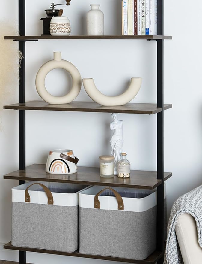 StorageWorks Storage Bins, Fabric Storage Bins for Shelves, Large Storage Baskets with Metal Frame, Closet Baskets and Bins with Handles, Gray and White, 2-Pack