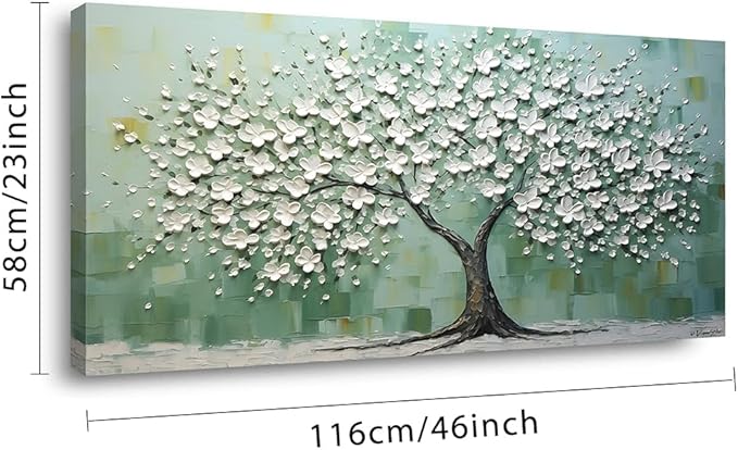 LASMOND Turquoise Tree of Life Wall Art for Living Room Canvas Prints Artwork Modern Abstract Bedroom Office Painting Decor (46x23 Inches)