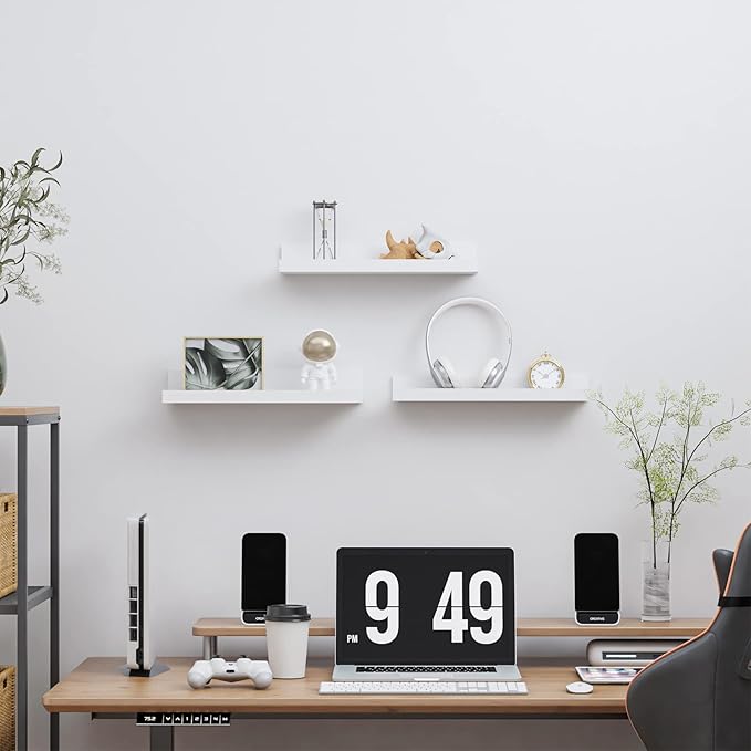 Giftgarden 16 Inch White Floating Shelves for Wall Mount, Modern Wood Wall Shelf Ledge for Bathroom Bedroom Living Room Kitchen Nursery Storage, Set of 3 Different Sizes
