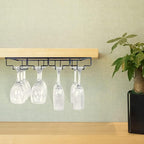4 Rows Wine Glass Rack Under Cabinet Hanging Stemware Wine Glass Holder Under Shelf Wire Wine Glasses Racks Hanger for Bar, Kitchen (1, 4 Rows)