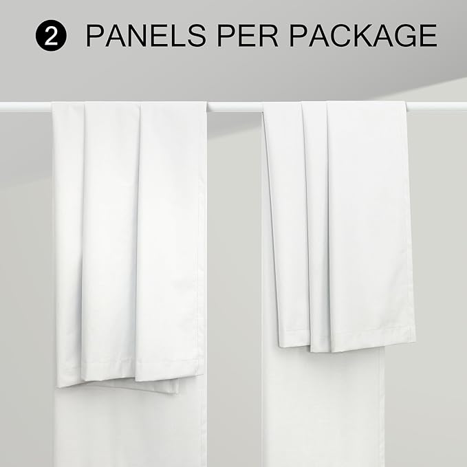 White Living Room Darkening Curtains 72 Inches Long 6 ft Length 2 Panel Cute Black Out Linen Window Drape for Nursery Bedroom Opaque Thermal Curtain for Summer Heat Light Blocking Lightweight Blackout