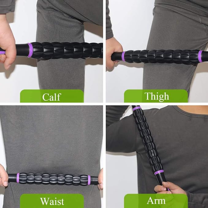 Muscle Roller Massage Roller Stick for Athletes, Help Reducing Muscle Soreness Cramping Tightness Leg Arms Back Calves Muscle Massager（Purple Black- 18 inch）
