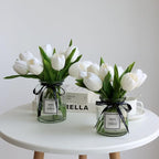 Buart White&Green Tulip Flowers Artificial Luxury Big Tulip Valentine's Day Mother's Day Easter Home Kitchen Wedding Decorations(11pcs)