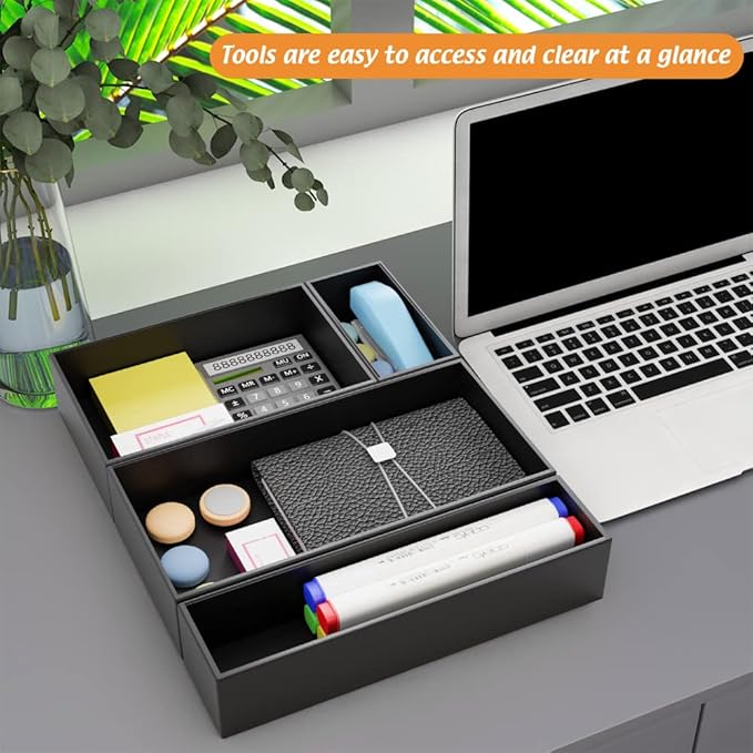 Black Bamboo Drawer Organizer - Silverware&Utensil Holder Organizer for Kitchen Drawers, Multi-Use Drawer Dividers Boxes for Bathroom Counter，Cabinet, Garage, Office Desk, Makeup, Jewelry (9"6"2.5")