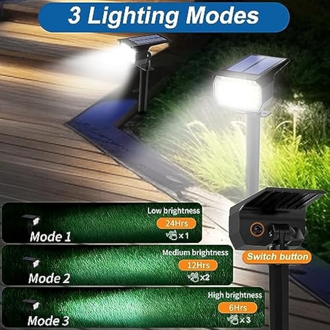 Solar Spot Lights Outdoor Waterproof IP65, 6 Pack Landscape Spotlights with 46 LEDs, 3 Modes Auto On/Off Solar Powered Flood Lights for Outside Pathway, Yard, Garden, Walkway (Cool White)