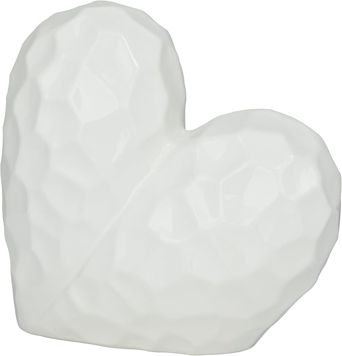 Deco 79 Porcelain Ceramic Heart Decorative Sculpture Dimensional Angled Origami Inspired Home Decor Statue, Accent Figurine 12" x 6" x 11", White