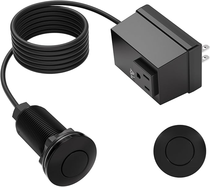 APIELE Garbage Disposal Air Switch Kit, Sink Top Push Button Switch for Food Waste Disposer, UL Listed 3.6" Long On/Off Air Button (Matte Black)