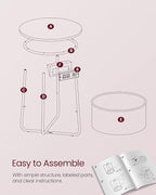 VASAGLE Side Table with Charging Station, Round End Table with Fabric Basket, Nightstand with Power Outlets, USB Ports, for Living Room, Bedroom, Modern, Jelly Pink and Cream White ULET228R01