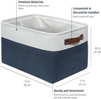 OrganiHaus Large Fabric Storage Bins for Shelves 3 Pack, 15x11in Closet Storage Bins for Shelves, Cloth Baskets & Closet Organizers, Fabric Basket, Navy Blue/White