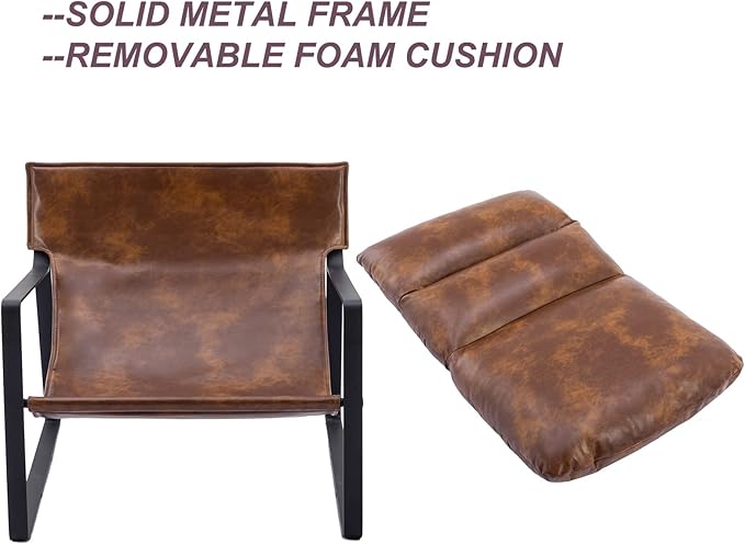 DUOMAY Mid-Century Accent Chair Armchair Set of 2, Comfy PU Leather Leisure Chair Lazy Chair with Metal Leg for Living Room Bedroom Office Apartment, Brown