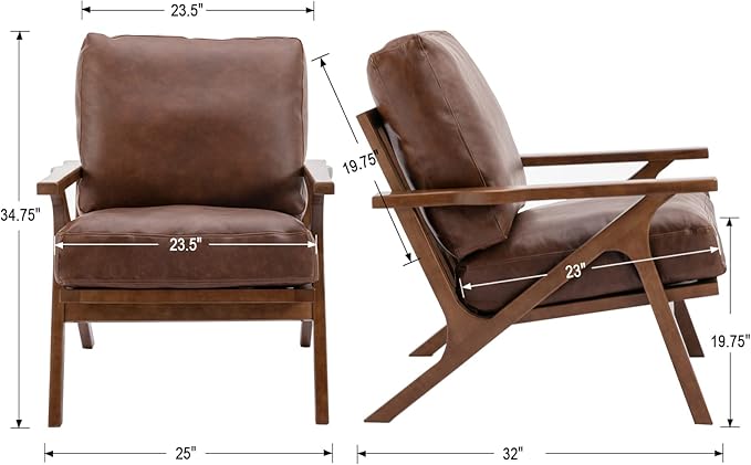 chairus Leather Accent Chairs Mid Century Modern Armchairs Compfy Upholstered Lounge Sofa Chairs for Living Room Fireplace/Bedroom/Reception/Dorm, Set of 2, PU Brown
