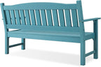 Psilvam 3-Person Outdoor Memorial Bench, All-Weather Poly Lumber Garden Bench, Rot-Resistant Outdoor Patio Bench for Park,Porch,and Church(Blue)