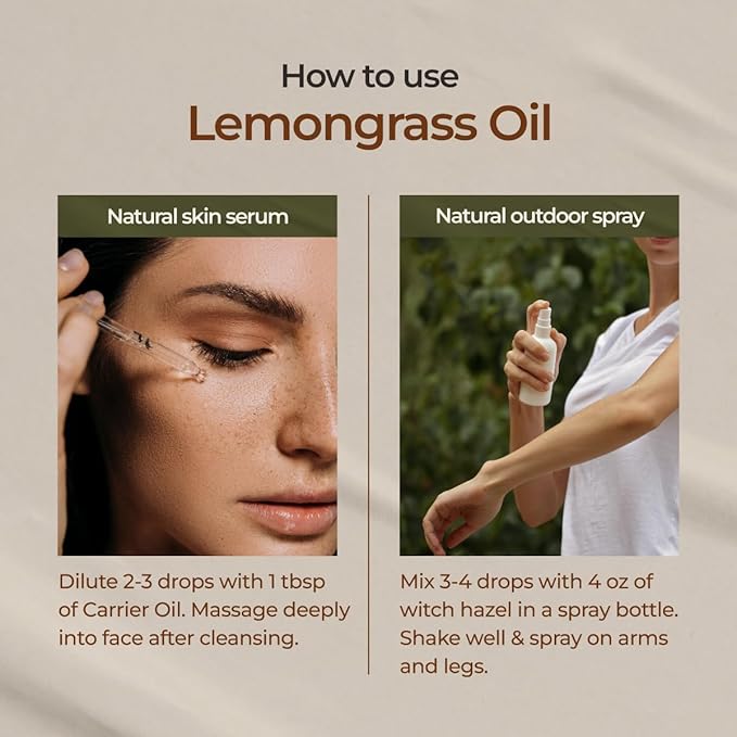 Gya Labs Lemongrass Essential Oil for Diffuser - 0.34 Fl Oz - 100% Pure Natural - Lemongrass Oil for Hair, Skin, Herbaceous, Candle Making Scent